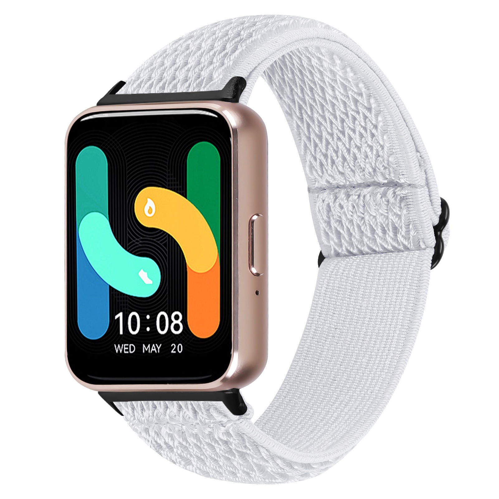 For Samsung Galaxy Fit3 SM-R390 Woven Watch Strap Elastic Wrist Band, Black Connector - White For Samsung Galaxy Fit3 SM-R390 Woven Watch Strap Elastic Wrist Band, Black Connector - White